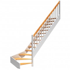 Dolle Raumspartreppe Paris ohne Setzstufen Buche weiß Treppenlauf ¼ gewendelt unten rechts Rechteckstäbe