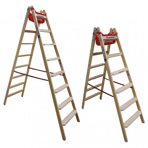 Topleiter | Euroline Holz Stufenstehleiter mit Comfort-Stufen mit  Werkzeugablage