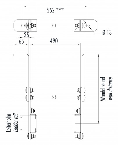 Hailo Wandhalter für Steigleitern Typ ALO 72x25mm Holm Edelstahl/Stahl 165-300mm mit Zuganker, verstellbar