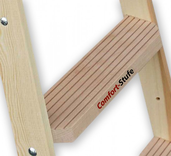 Euroline Holz Stufenstehleiter mit Comfort-Stufen mit Werkzeugablage 2x8 Stufen